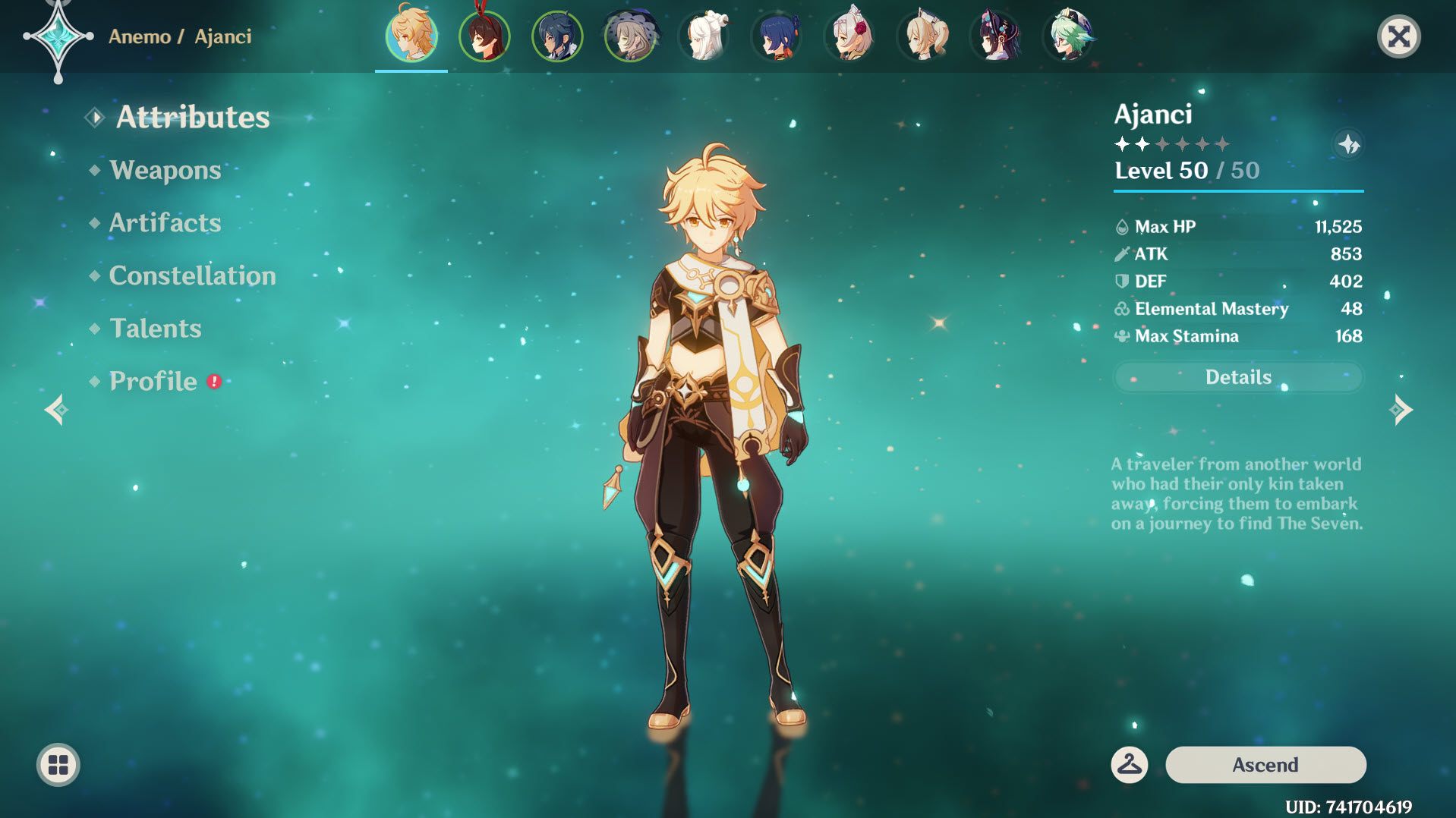 Genshin Impact Character Menu