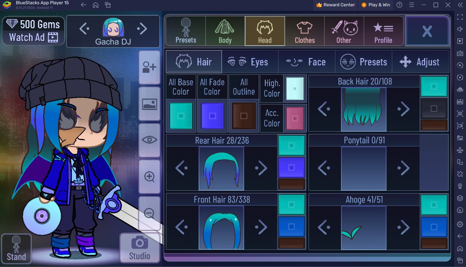 Gamer Girl Hair Look in Gacha Club