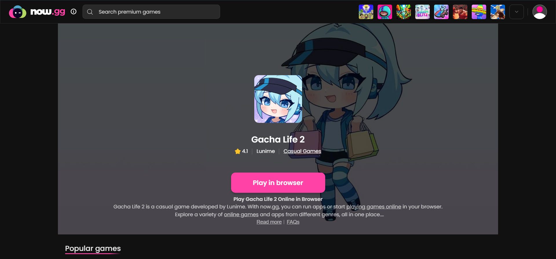 Playing Gacha Life 2 on now.gg