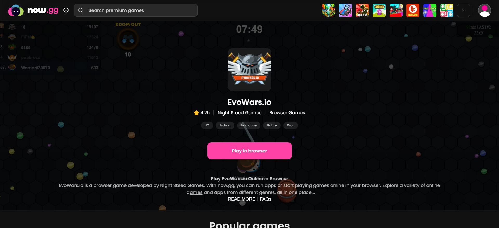Variety of Games Available on now.gg